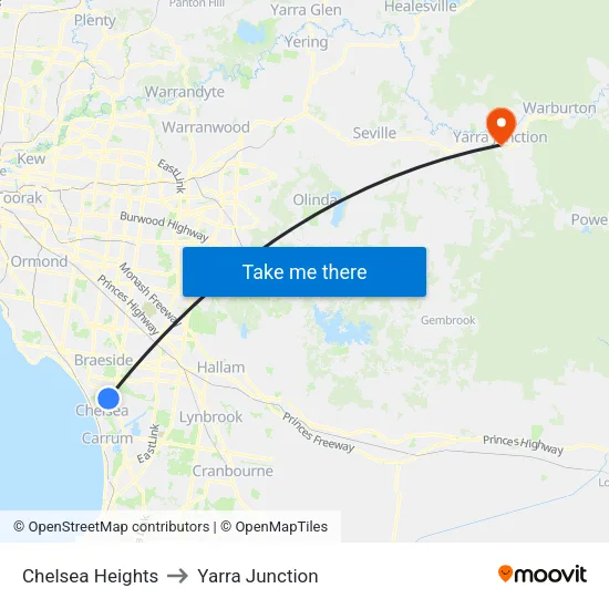 Chelsea Heights to Yarra Junction map