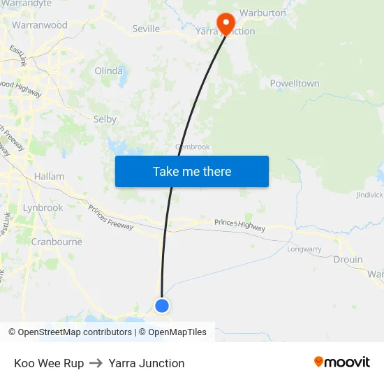 Koo Wee Rup to Yarra Junction map