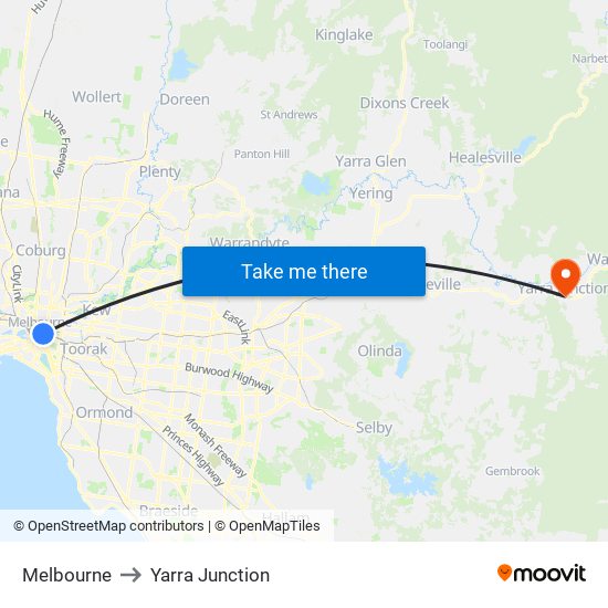 Melbourne to Yarra Junction map