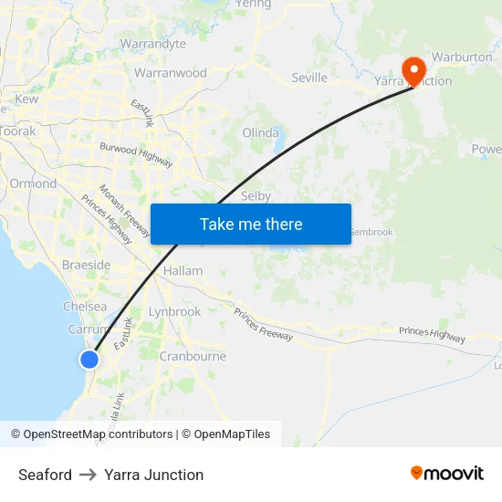 Seaford to Yarra Junction map