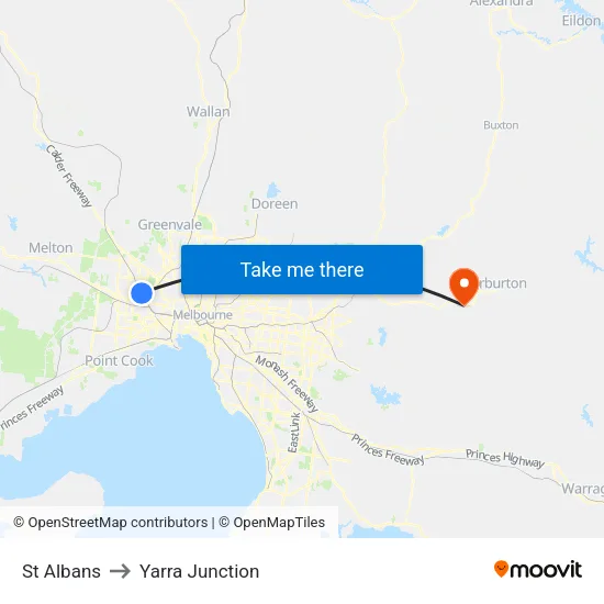St Albans to Yarra Junction map