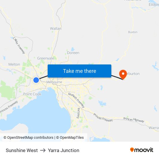 Sunshine West to Yarra Junction map