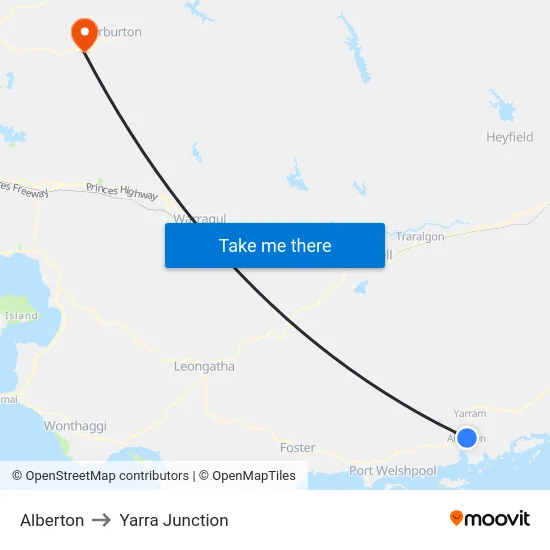 Alberton to Yarra Junction map