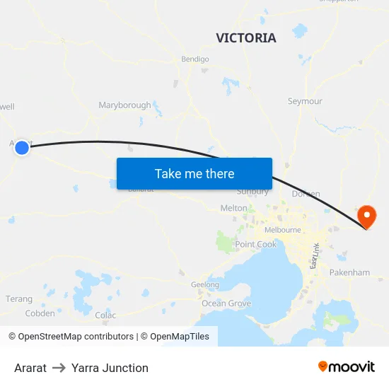Ararat to Yarra Junction map