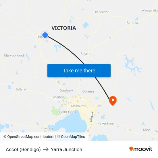 Ascot (Bendigo) to Yarra Junction map