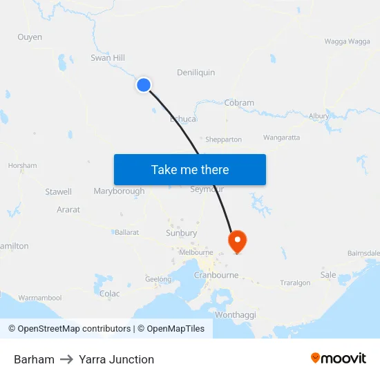 Barham to Yarra Junction map