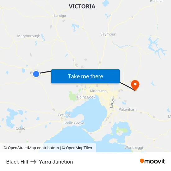 Black Hill to Yarra Junction map