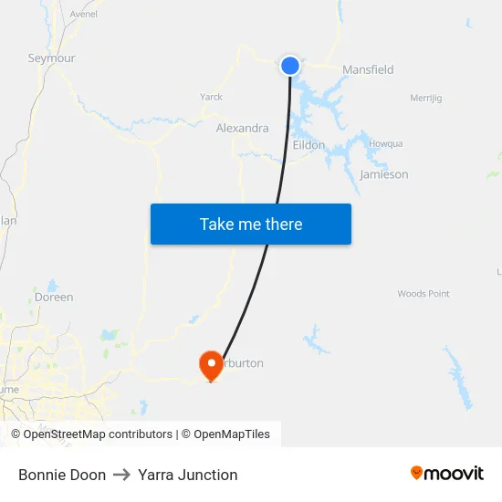 Bonnie Doon to Yarra Junction map