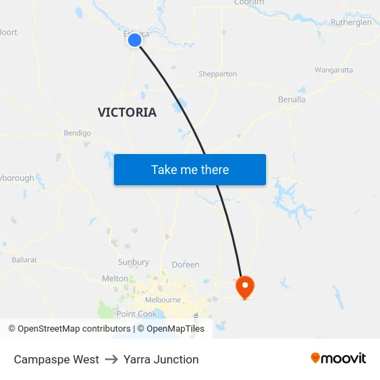 Campaspe West to Yarra Junction map