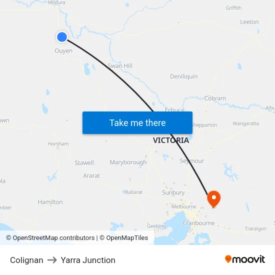 Colignan to Yarra Junction map