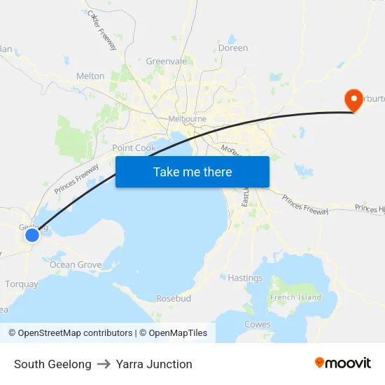South Geelong to Yarra Junction map
