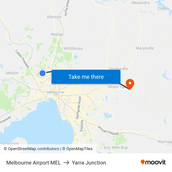 Melbourne Airport MEL to Yarra Junction map