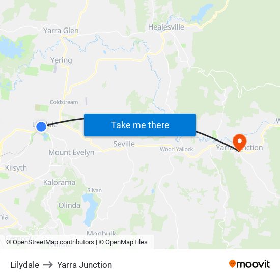 Lilydale to Yarra Junction map