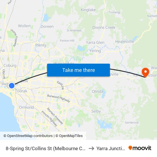 8-Spring St/Collins St (Melbourne City) to Yarra Junction map