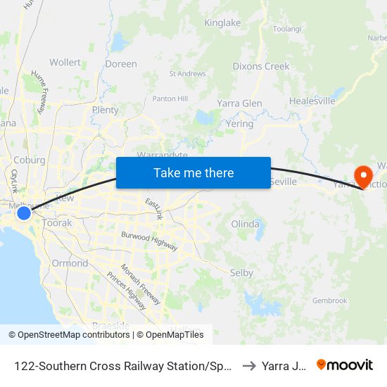 122-Southern Cross Railway Station/Spencer St (Melbourne City) to Yarra Junction map