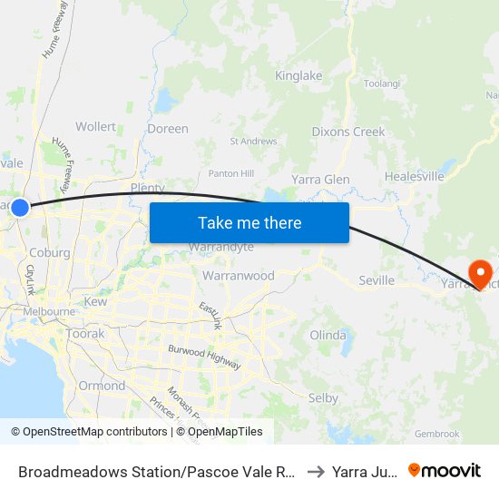 Broadmeadows Station/Pascoe Vale Rd (Broadmeadows) to Yarra Junction map