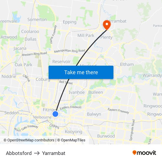 Abbotsford to Yarrambat map