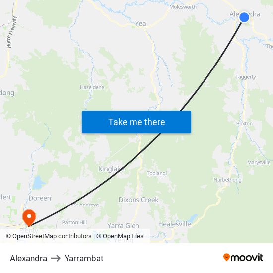 Alexandra to Yarrambat map