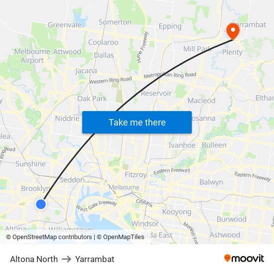 Altona North to Yarrambat map