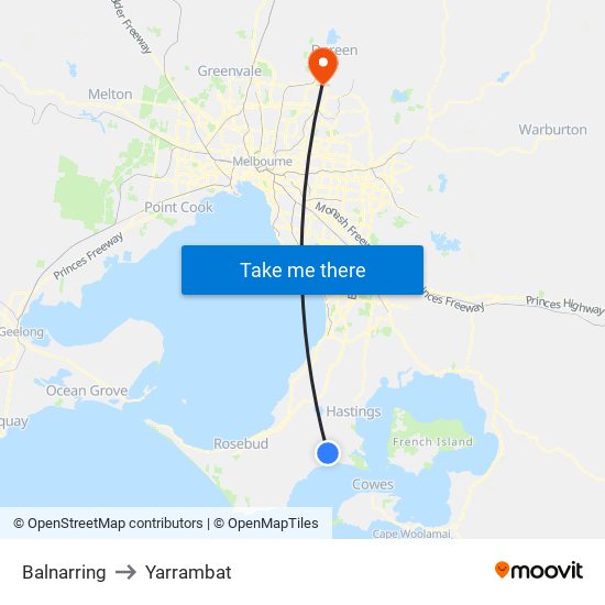 Balnarring to Yarrambat map