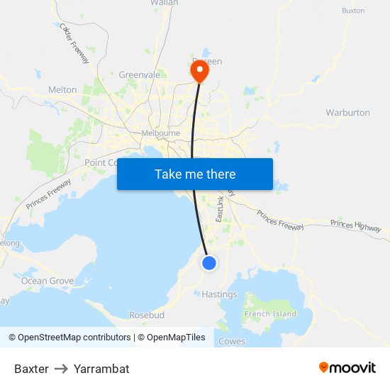 Baxter to Yarrambat map