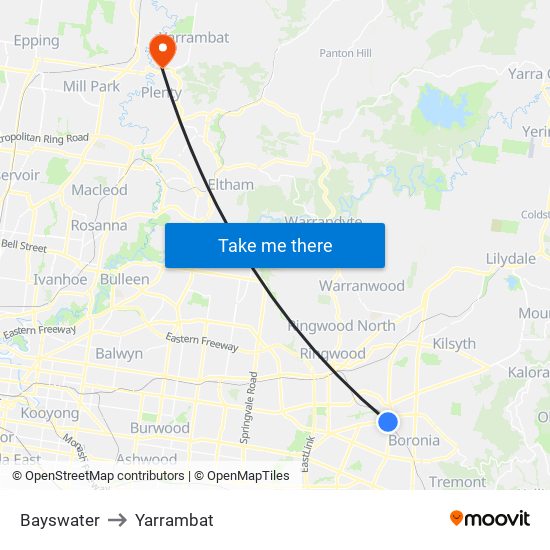 Bayswater to Yarrambat map