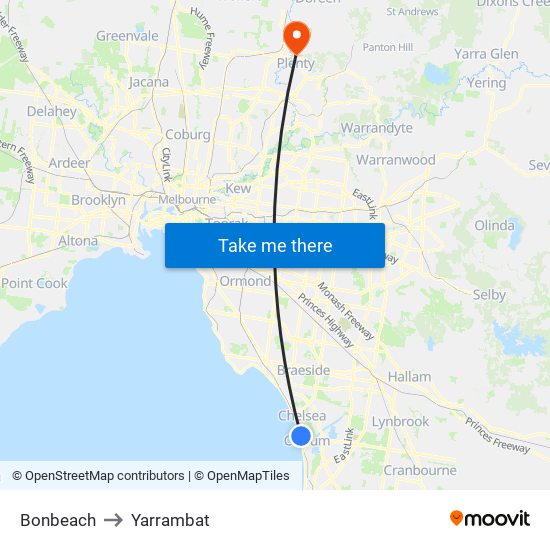 Bonbeach to Yarrambat map