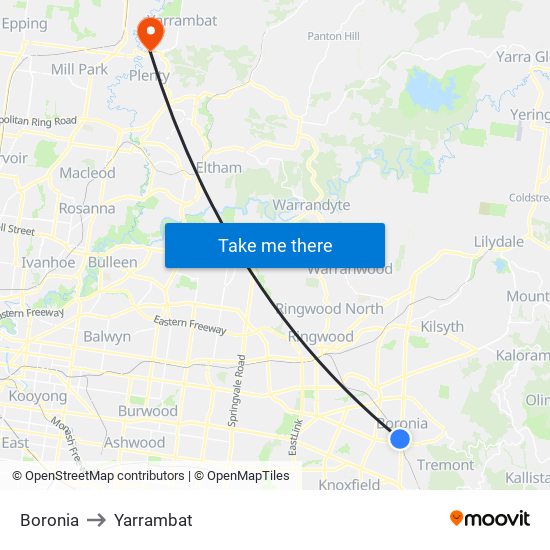 Boronia to Yarrambat map