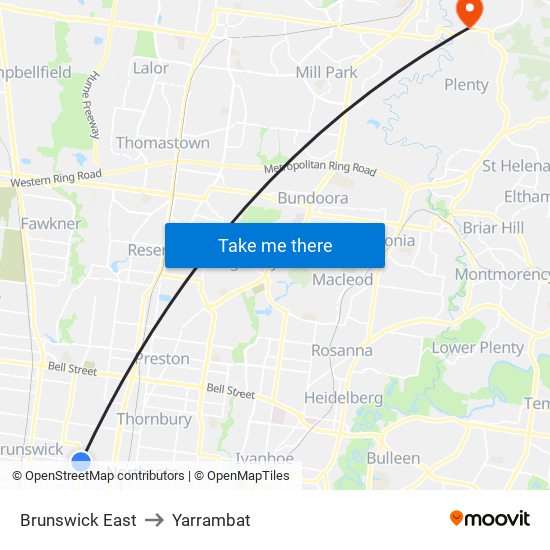 Brunswick East to Yarrambat map