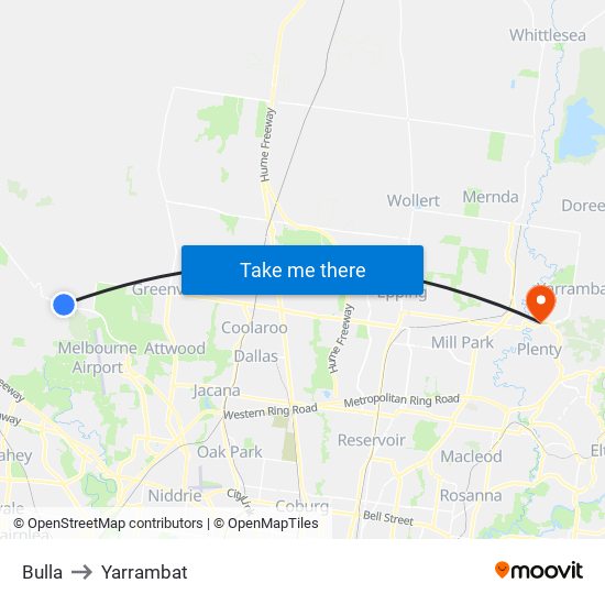 Bulla to Yarrambat map