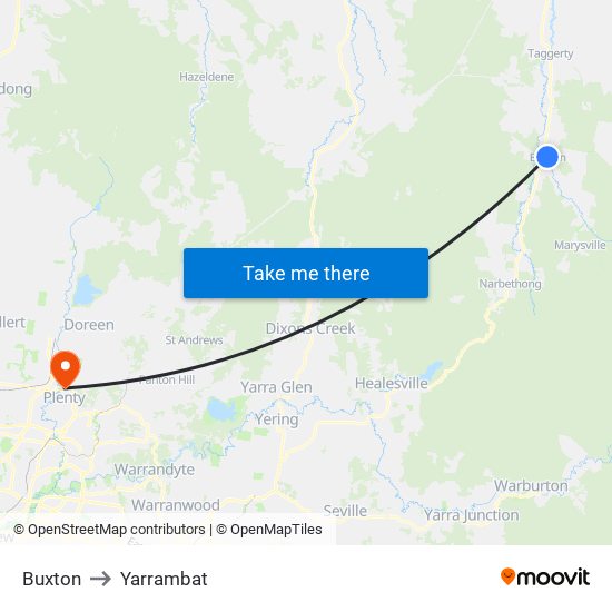 Buxton to Yarrambat map