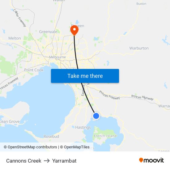 Cannons Creek to Yarrambat map