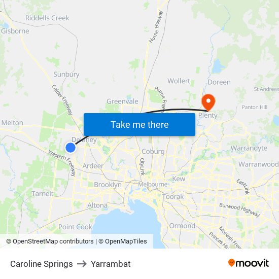 Caroline Springs to Yarrambat map