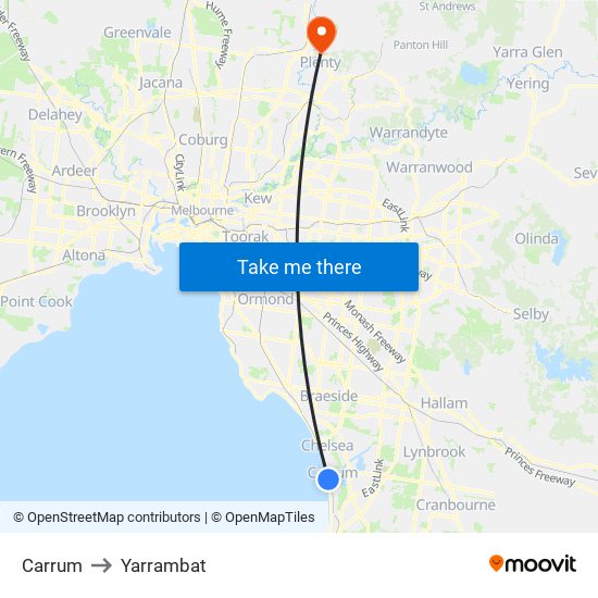 Carrum to Yarrambat map