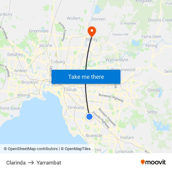 Clarinda to Yarrambat map