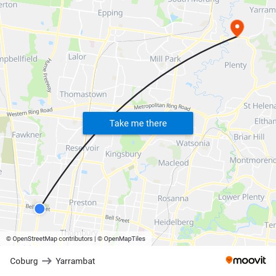 Coburg to Yarrambat map