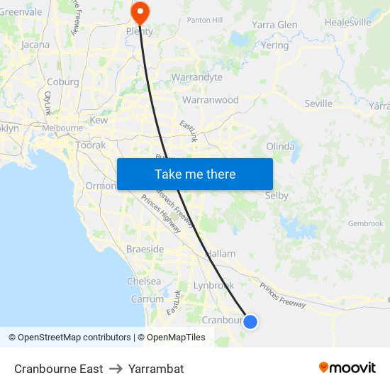 Cranbourne East to Yarrambat map