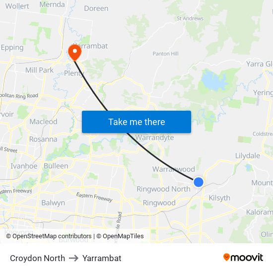 Croydon North to Yarrambat map