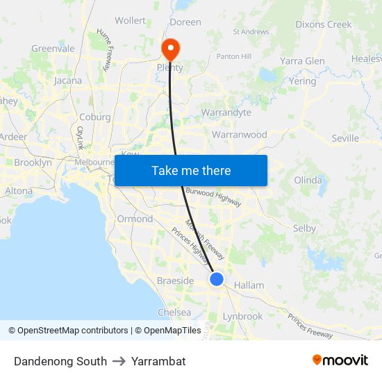 Dandenong South to Yarrambat map