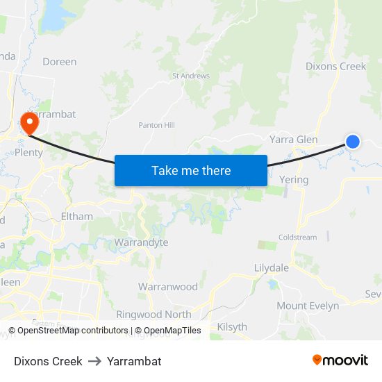 Dixons Creek to Yarrambat map