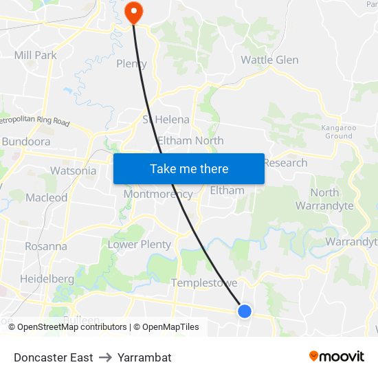 Doncaster East to Yarrambat map