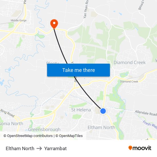 Eltham North to Yarrambat map