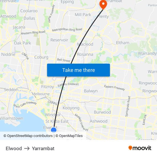 Elwood to Yarrambat map