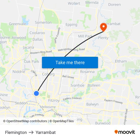 Flemington to Yarrambat map