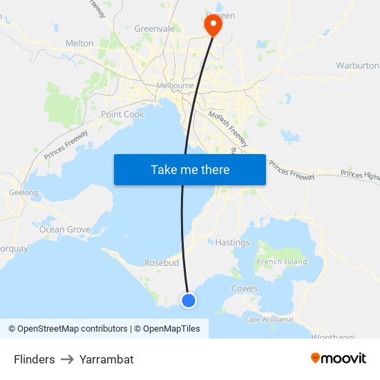 Flinders to Yarrambat map