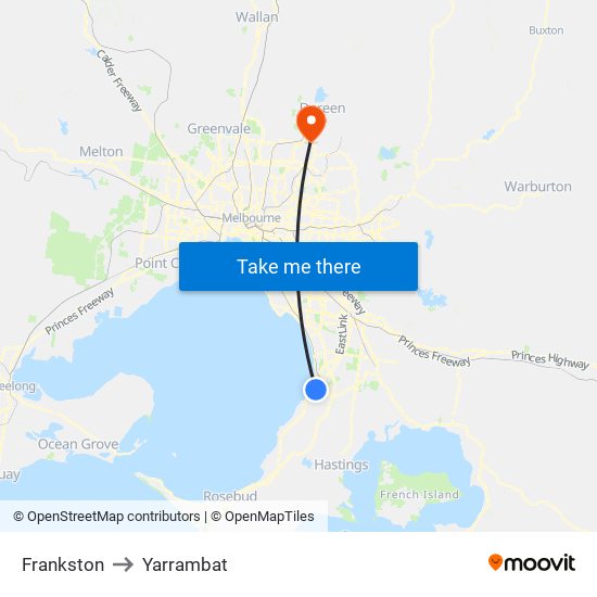 Frankston to Yarrambat map