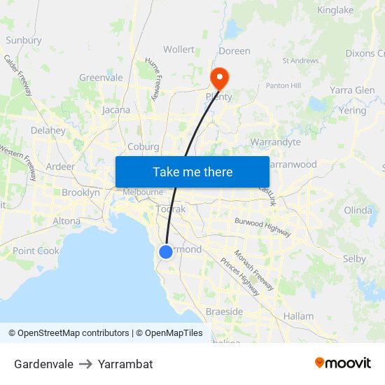 Gardenvale to Yarrambat map