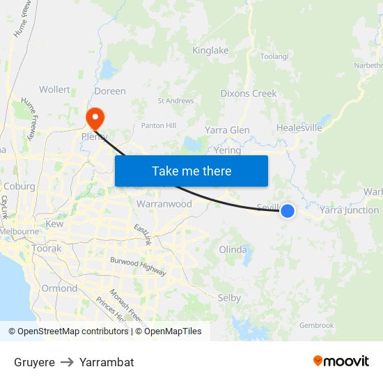 Gruyere to Yarrambat map