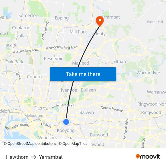 Hawthorn to Yarrambat map