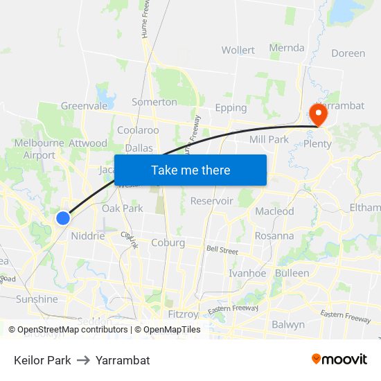 Keilor Park to Yarrambat map